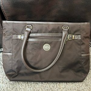 Chaps brown nylon tote bag featuring laptop compartment